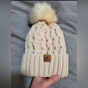 Space One Cream Knit Beanie with Pom Pom